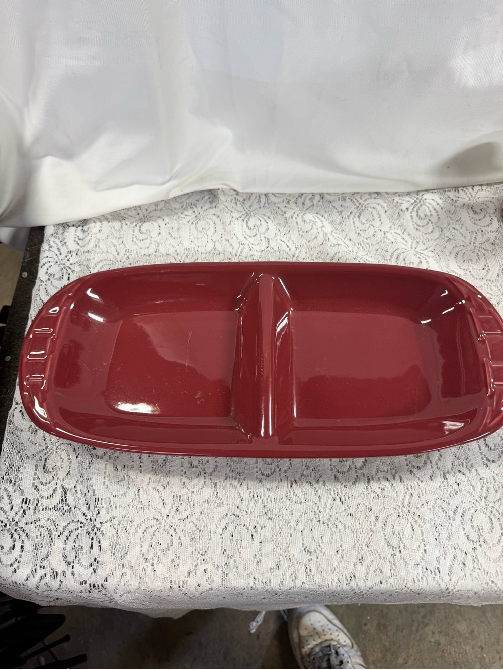 Longaberger Woven Traditions Paprika Divided Dish Pottery